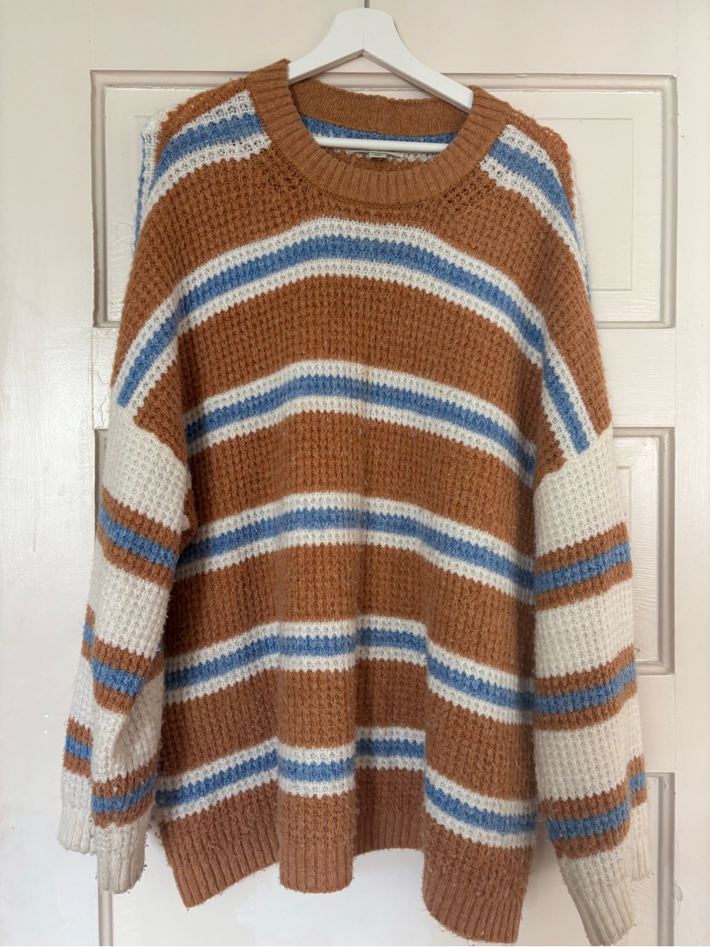 American Eagle Outfitters Striped Crewneck Sweater in Brown, White & Blue
